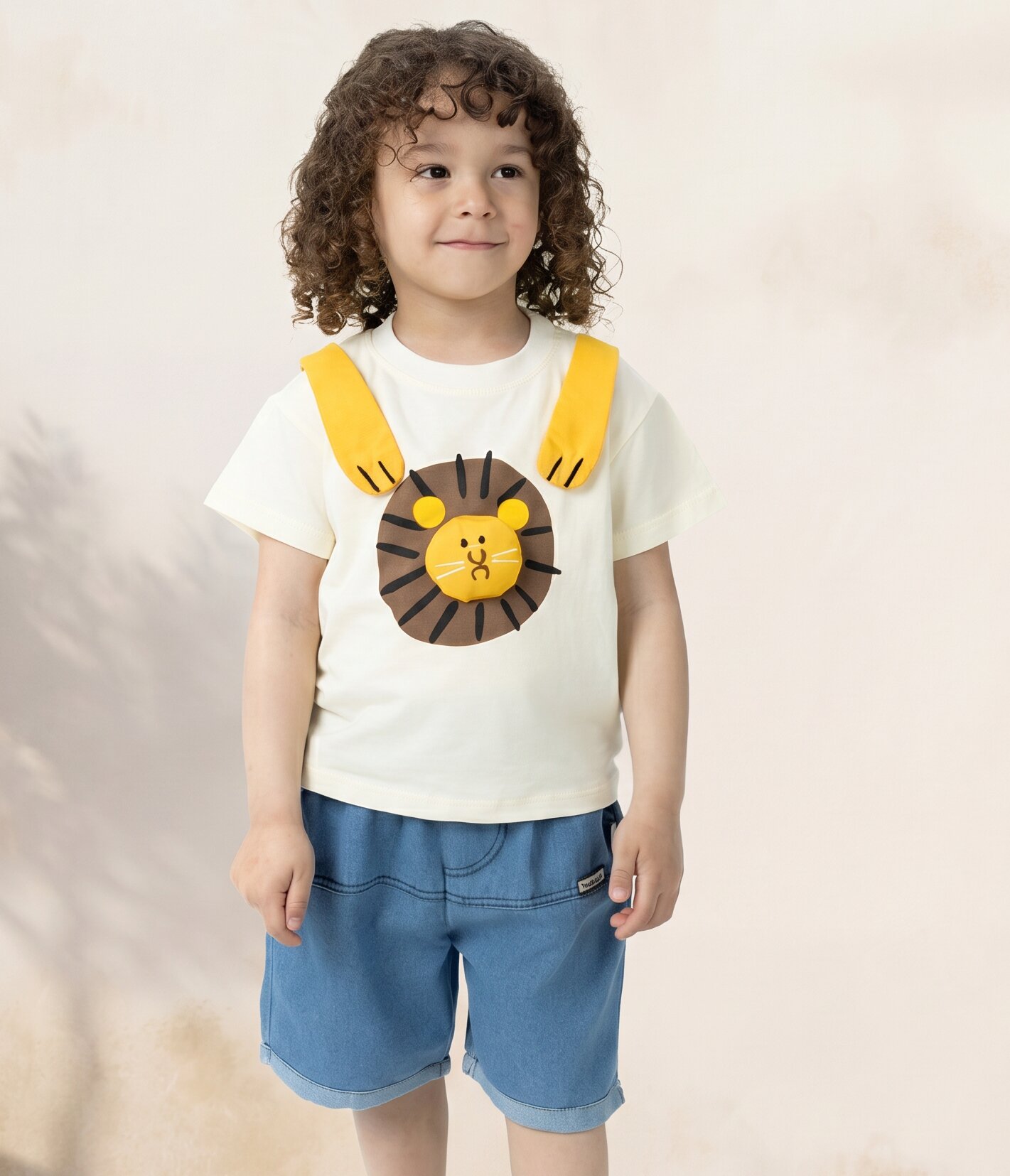 781983 Ensemble garçon t-shirt lion ludique & short denim – Image 1