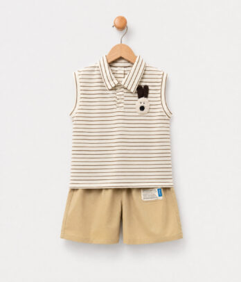 Ensemble garçon polo rayé & bermuda beige