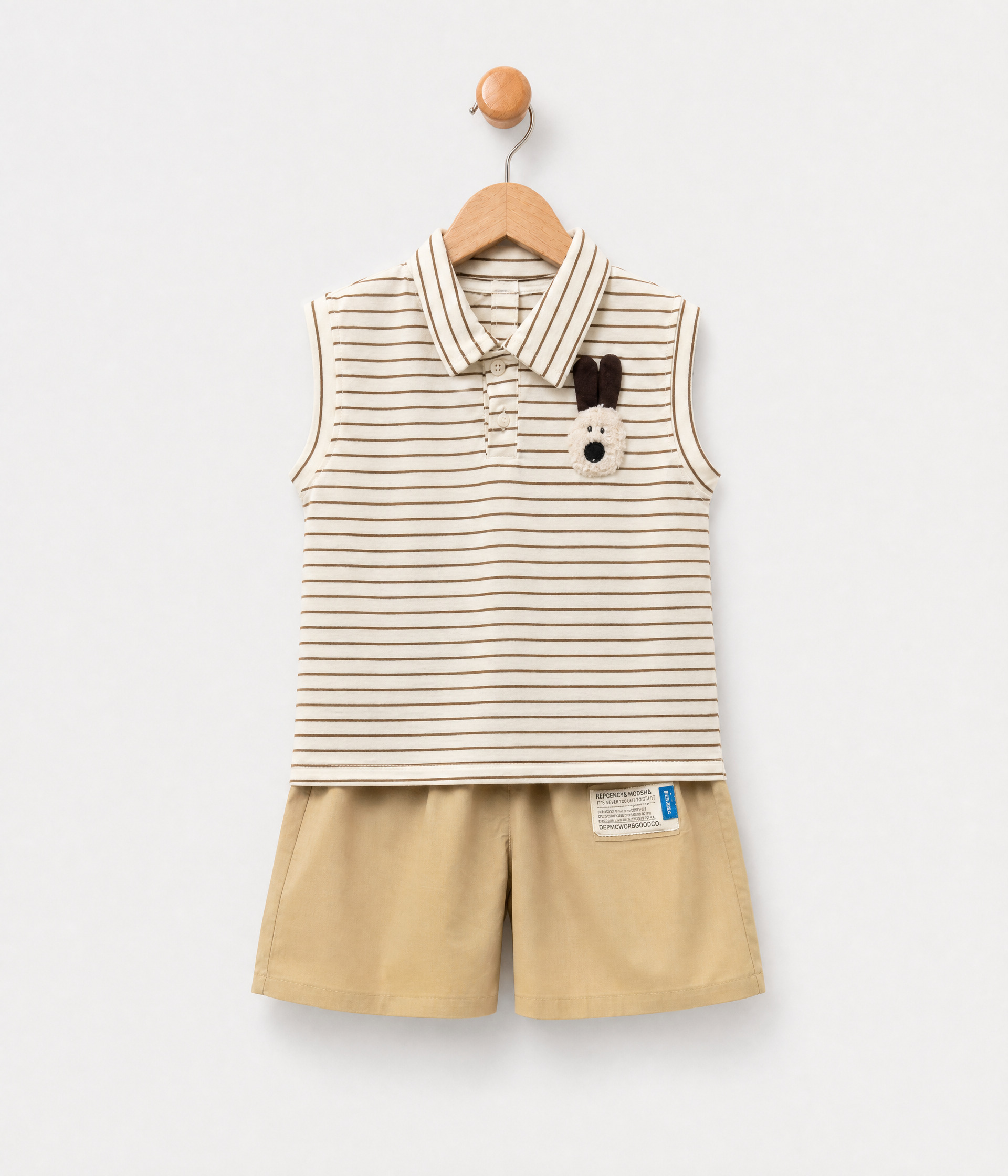 853698 Ensemble garçon polo rayé & bermuda beige – Image 1