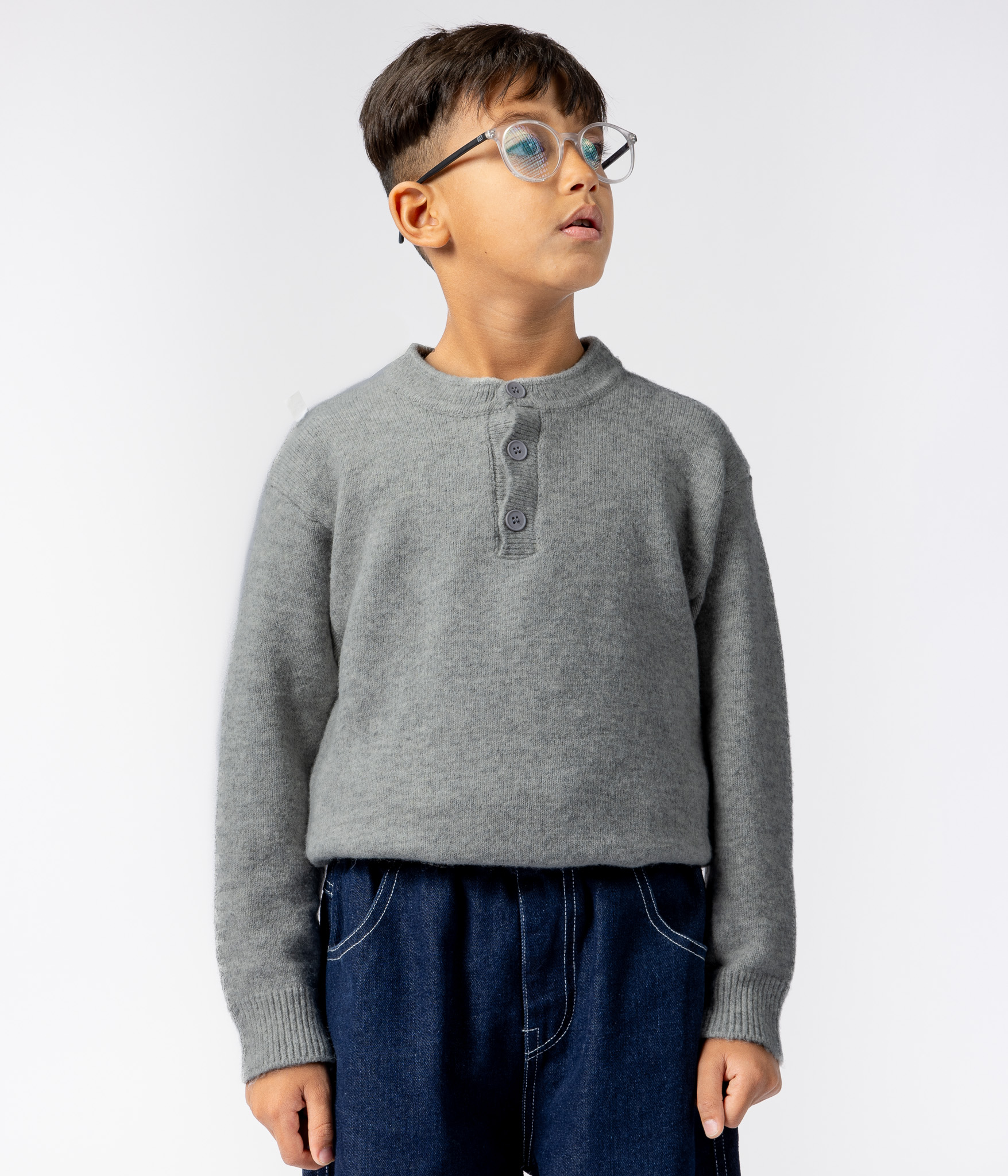 86626 336 Pull Garçon – Gris Clair à Col Boutonné – Image 1