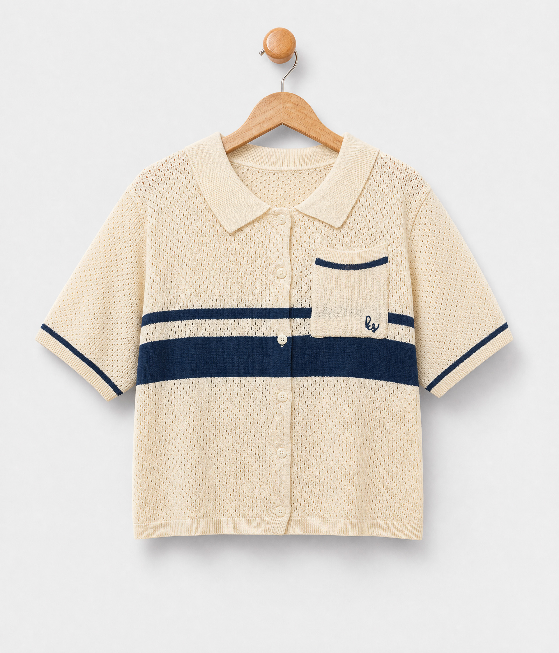 993172-1 gilet style Polo garçon maille beige rayée – Image 1
