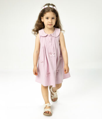 Robe fille rose avec nœuds raffinée