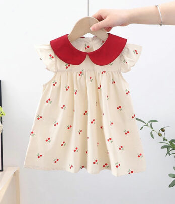 Robe fille beige imprimé cerises