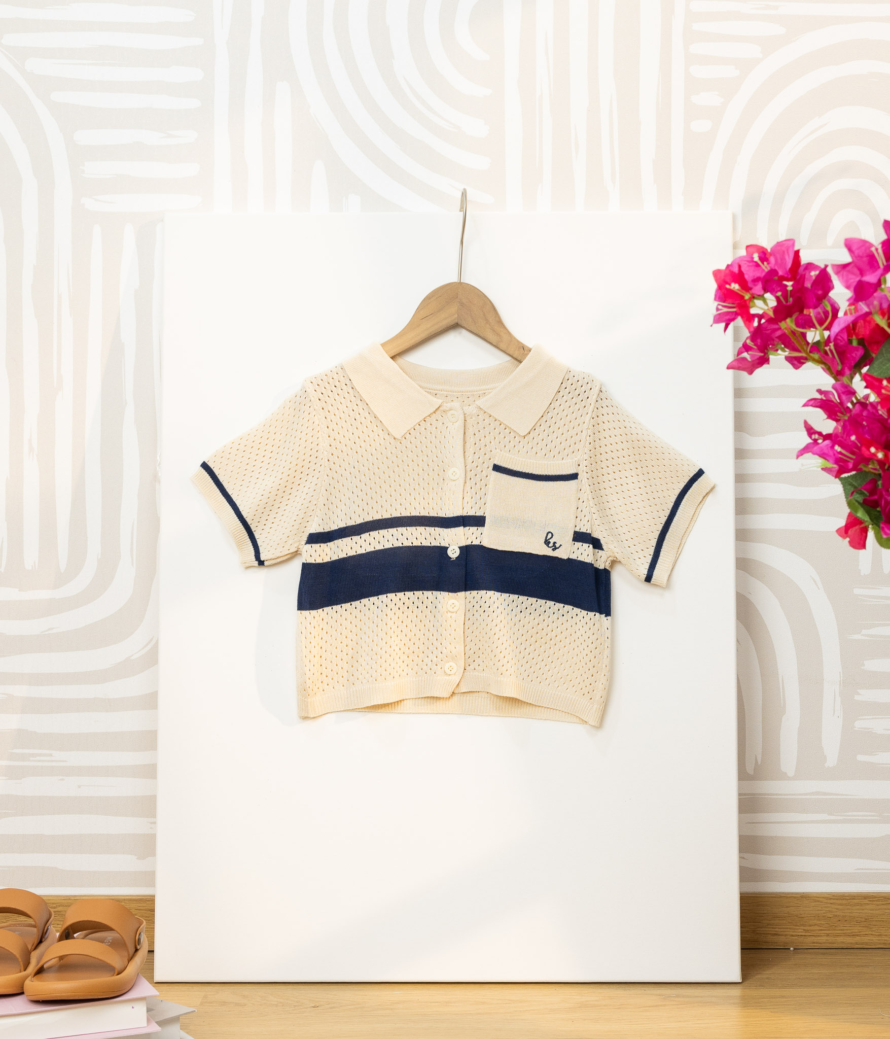 Session Sans Titre 71 gilet style Polo garçon maille beige rayée – Image 1