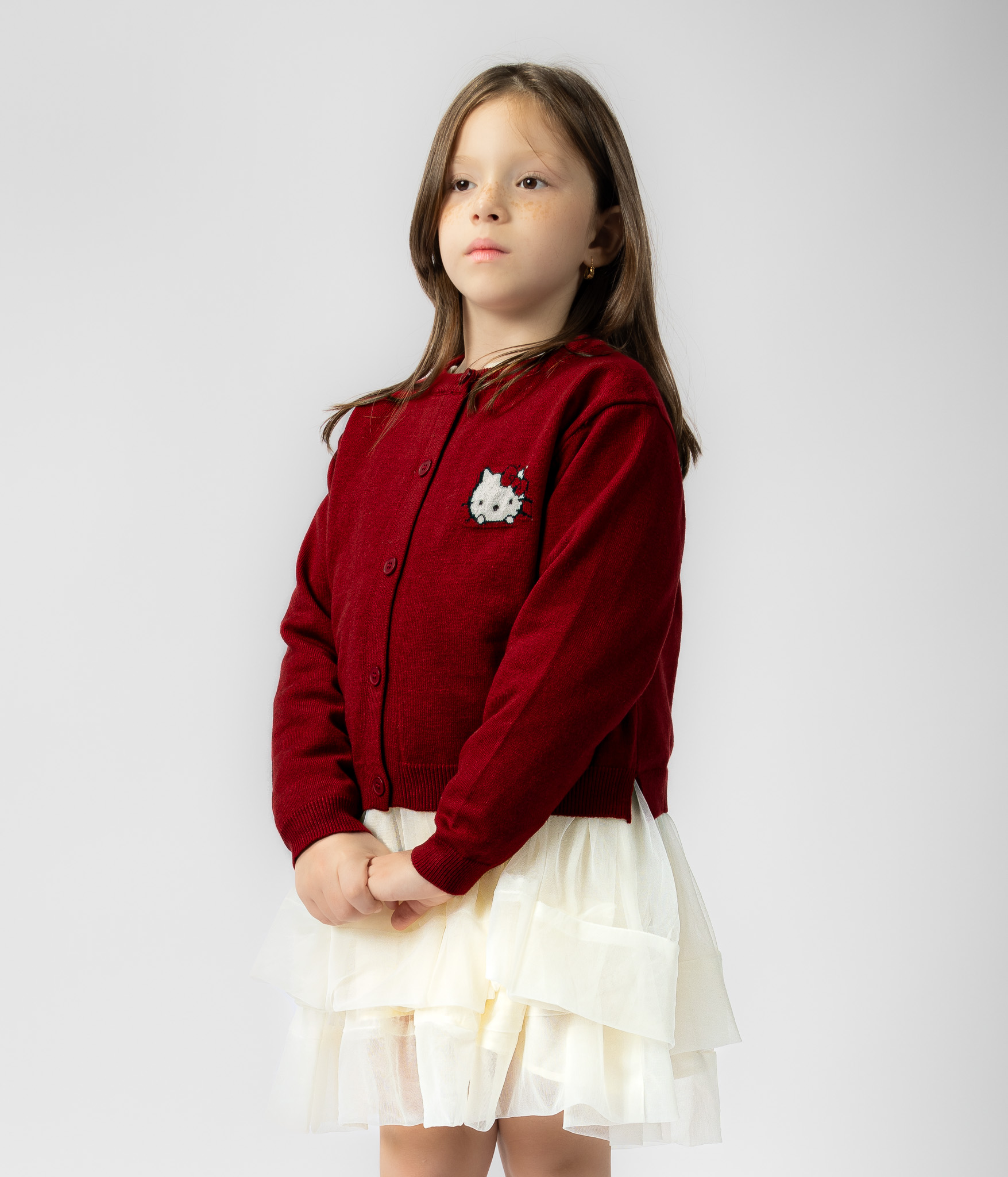72337 Ensemble 2 piéces robe blanche et gilet bordeaux élégant – Image 1