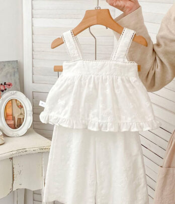 Ensemble fille blanc brodé 2 pièces