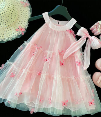 Robe fille rose en tulle lumineux