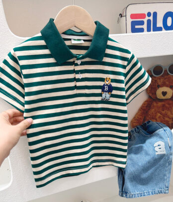 Polo enfant rayé vert