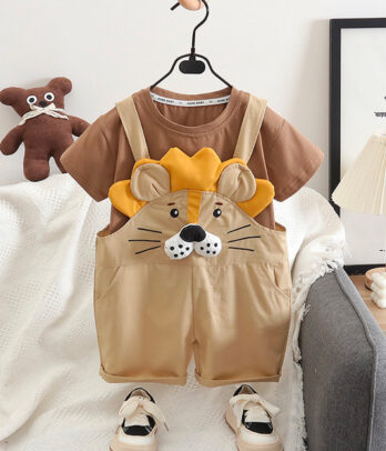 Ensemble 2 pièces garçon salopette beige lion Style ludique