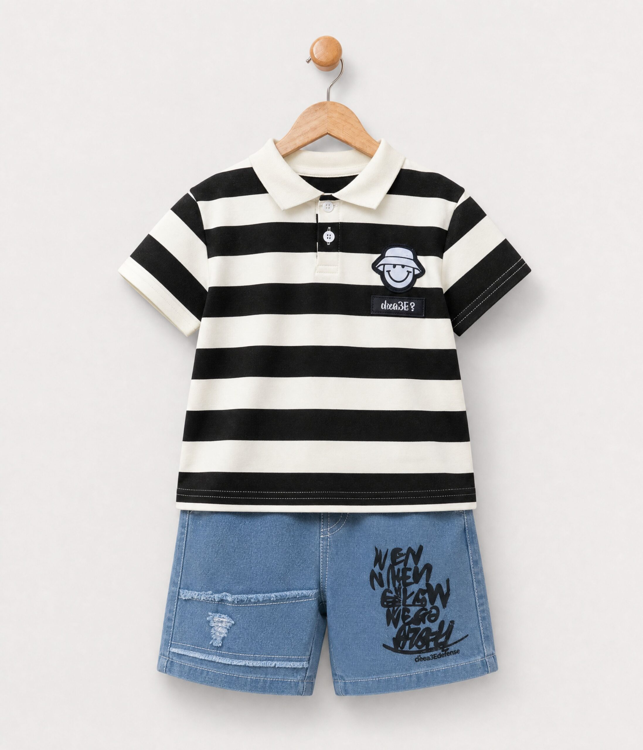 398361g Ensemble à rayures et denim lettré – Image 1