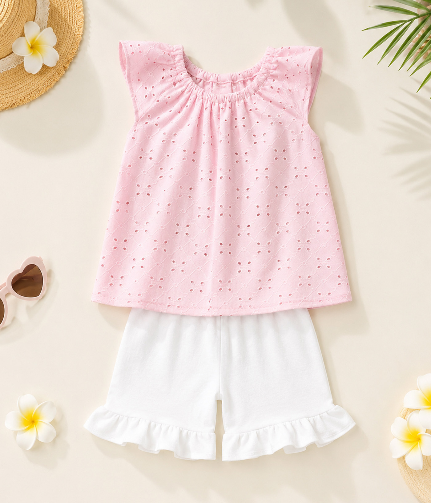 417556 (4) Duo brodé rose et short volanté – Image 1