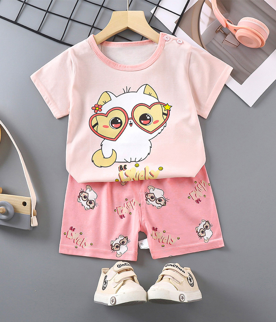 615983 Ensemble fille 2 pièces rose chat – Image 1