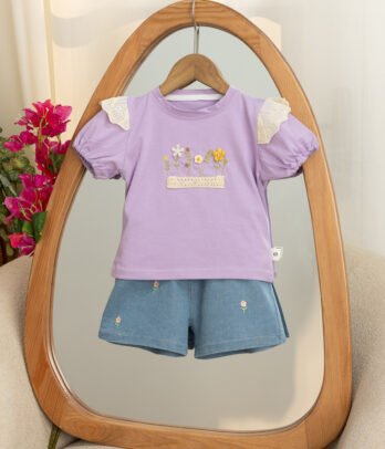 Ensemble 2 pièces fillette lilas & denim