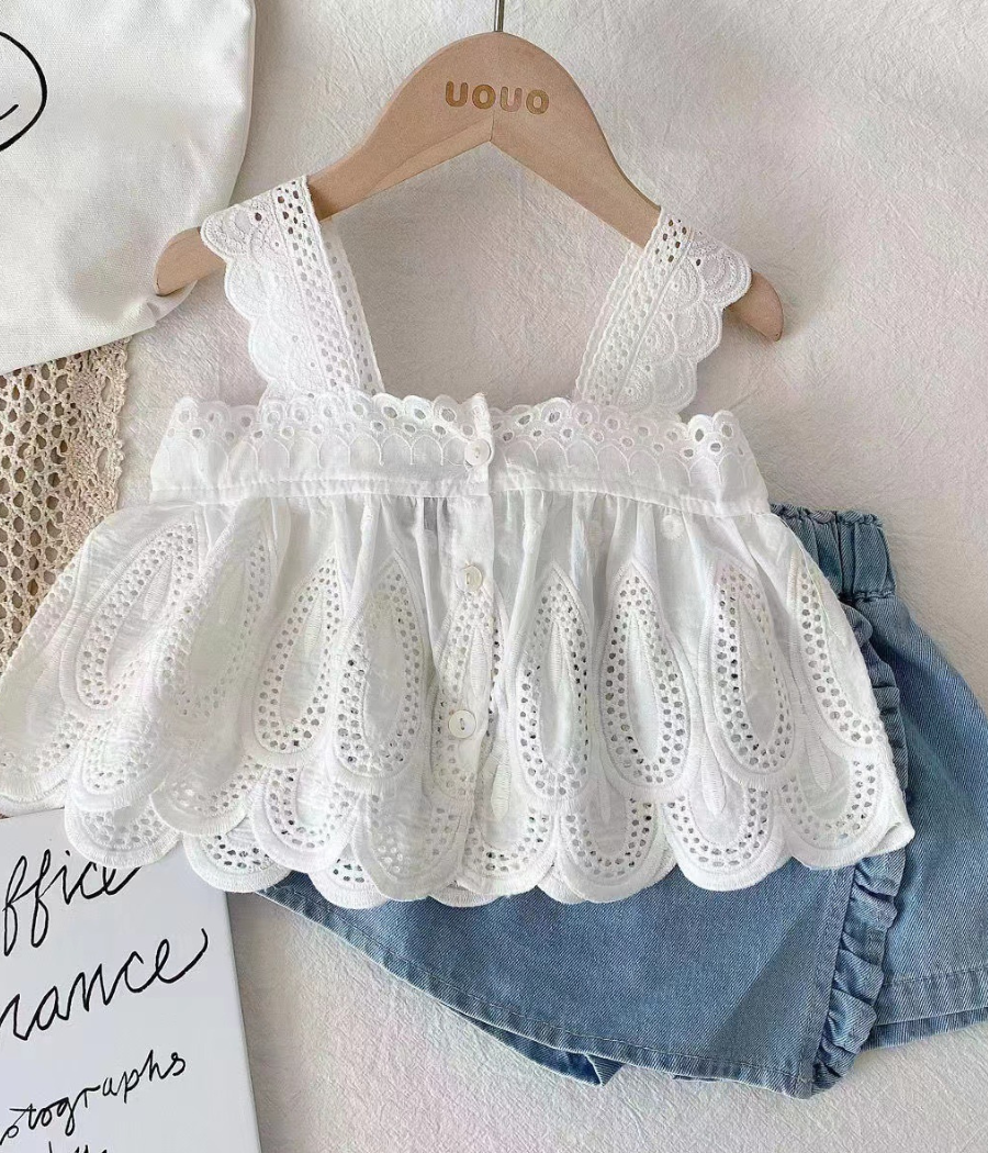 672618 Ensemble fille 2 pièces dentelle blanche – Image 1