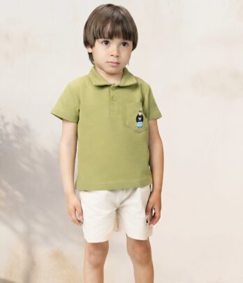 T-shirt enfant vert olive style polo