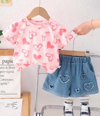 tenue fillette rose style craquant 2 pièces