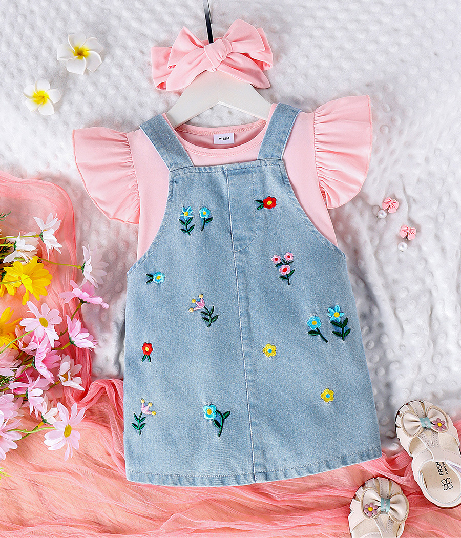 694688 Robe salopette bébé fille en jean & T-shirt tendre – Image 1