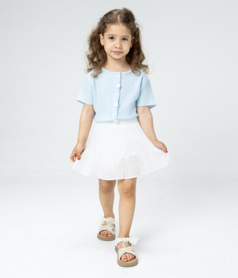 Tenue fillette bleu pastel & jupe blanche 2 piéces