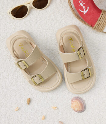 Sandales enfant beige à doubles boucles