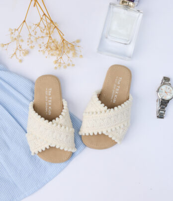 Mules fille écru en maille tressée – Style bohème