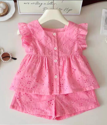 Ensemble fillette rose brodé 2 pièces