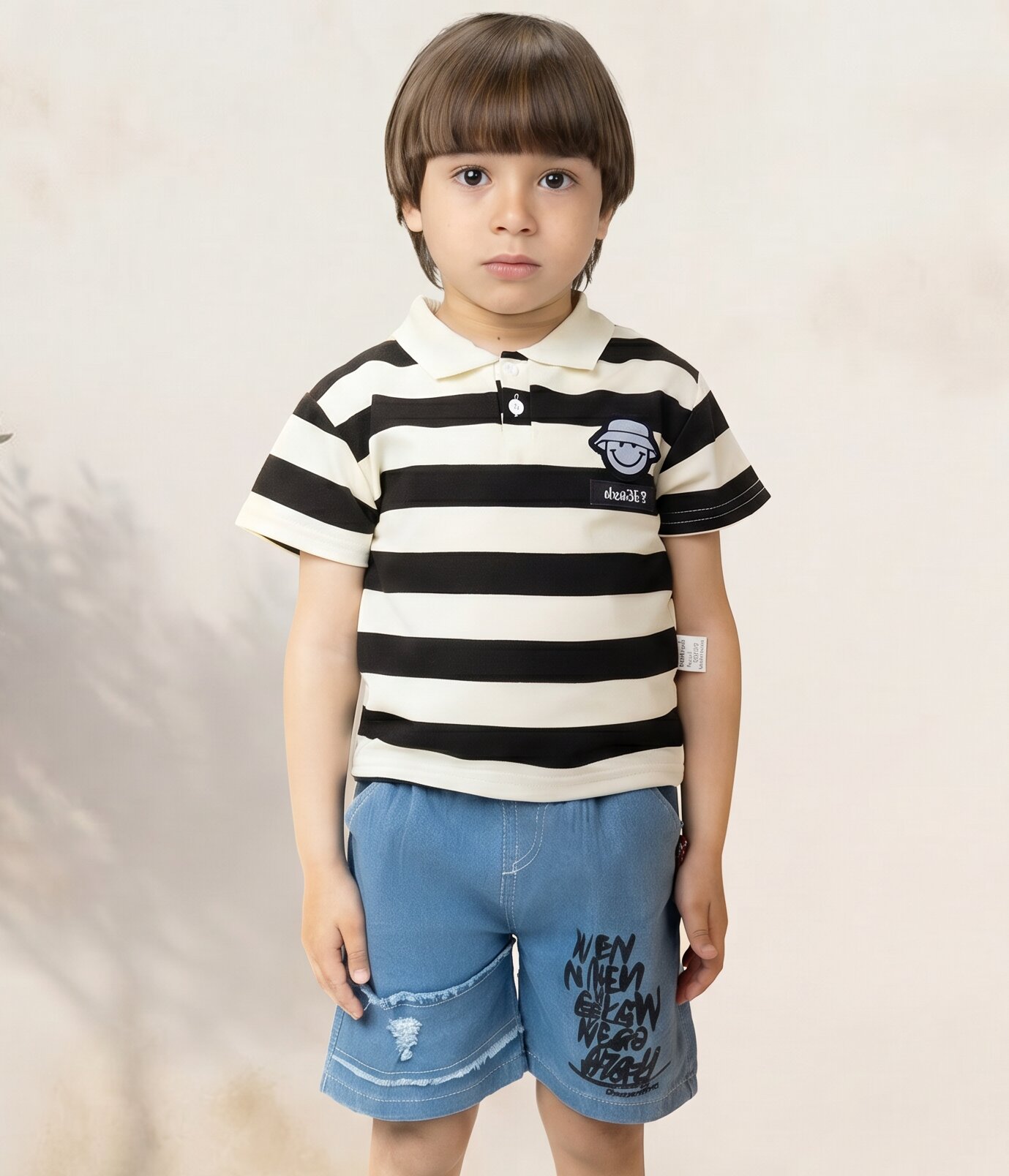 759126 Ensemble à rayures et denim lettré – Image 1