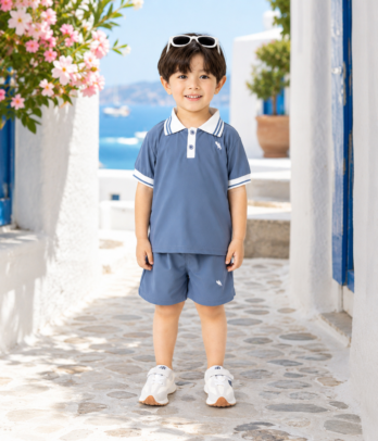 Ensemble bleu ardoise bébé garçon polo & short