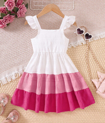 Robe fille dégradé rose à volants