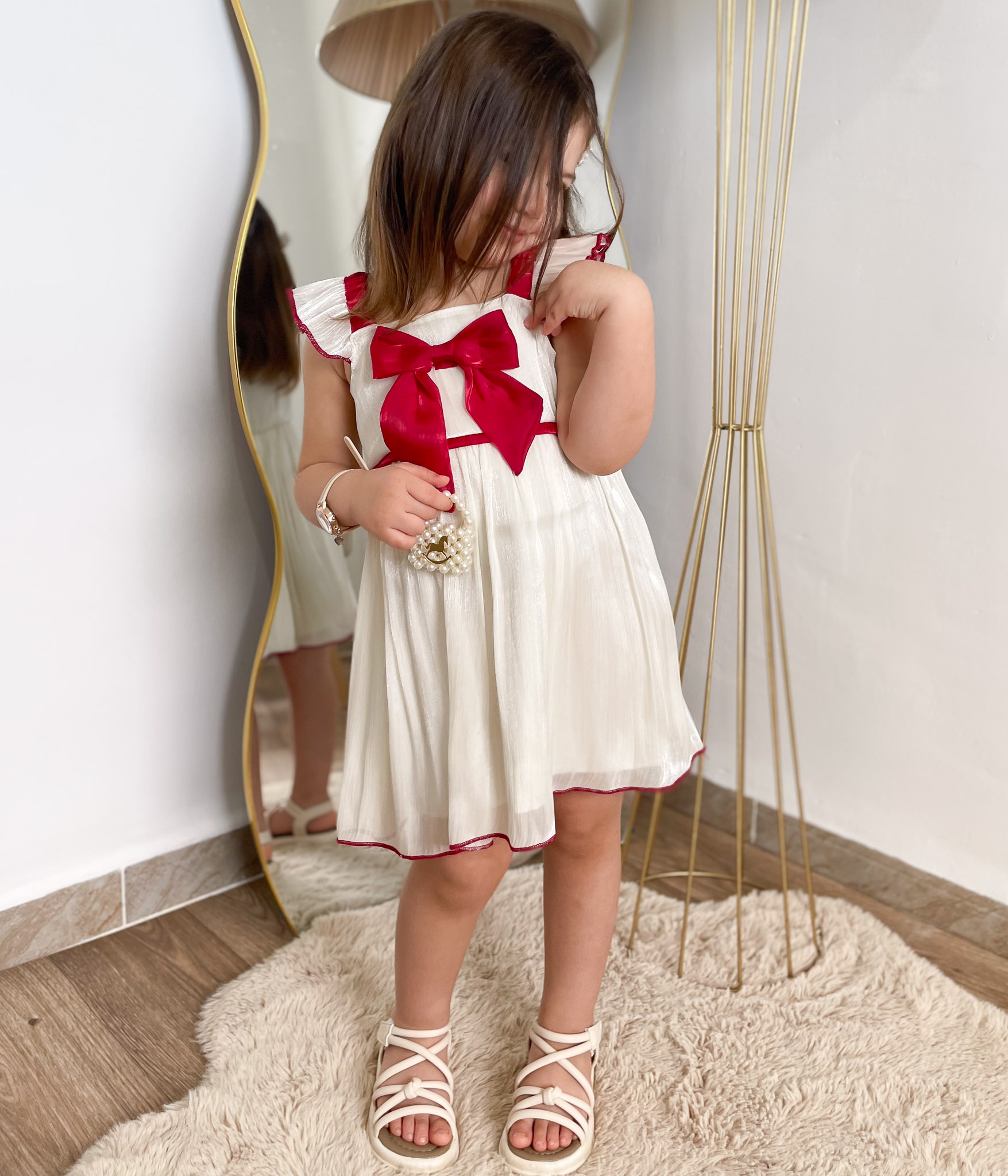 IMG_8593 Robe bébé fille écru nœud rouge – Image 1