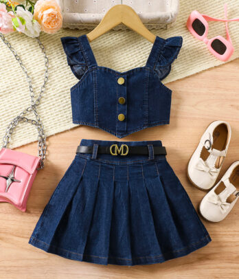 Ensemble fille denim 2 pièces bleu
