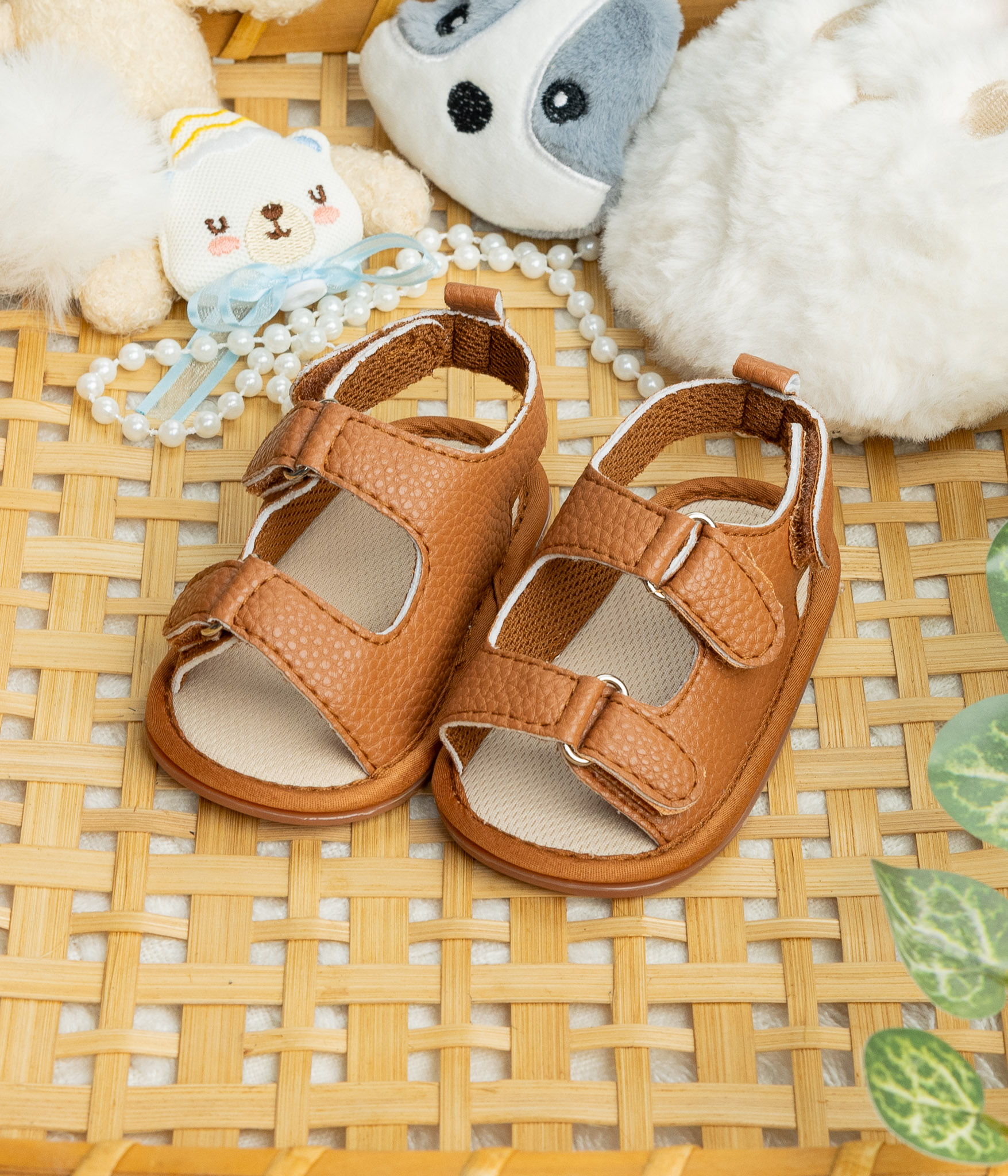 chaussure9582 Sandales bebe camel à boucles vintage – Image 1
