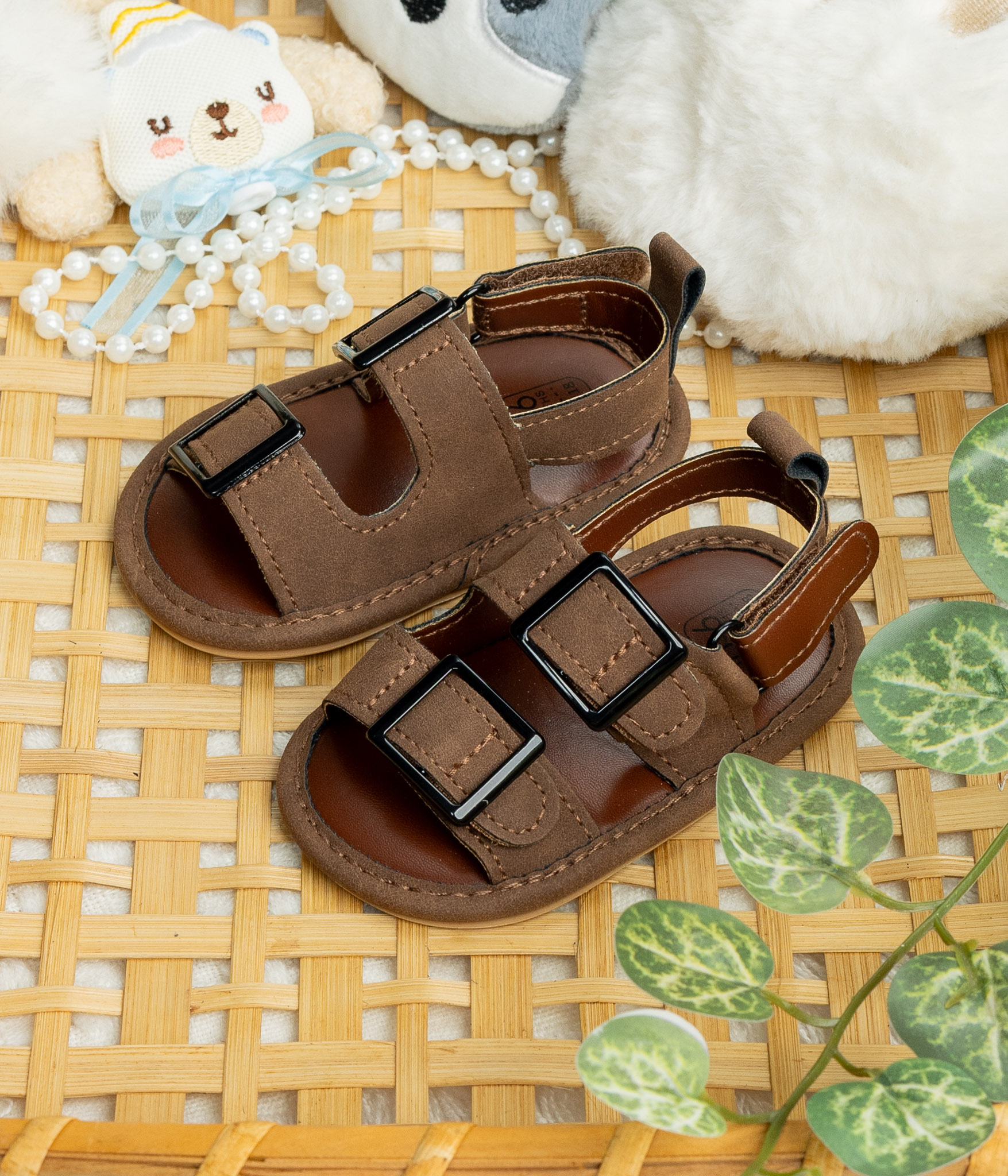 chaussure9585 Sandales bebe marron à boucles – Image 1