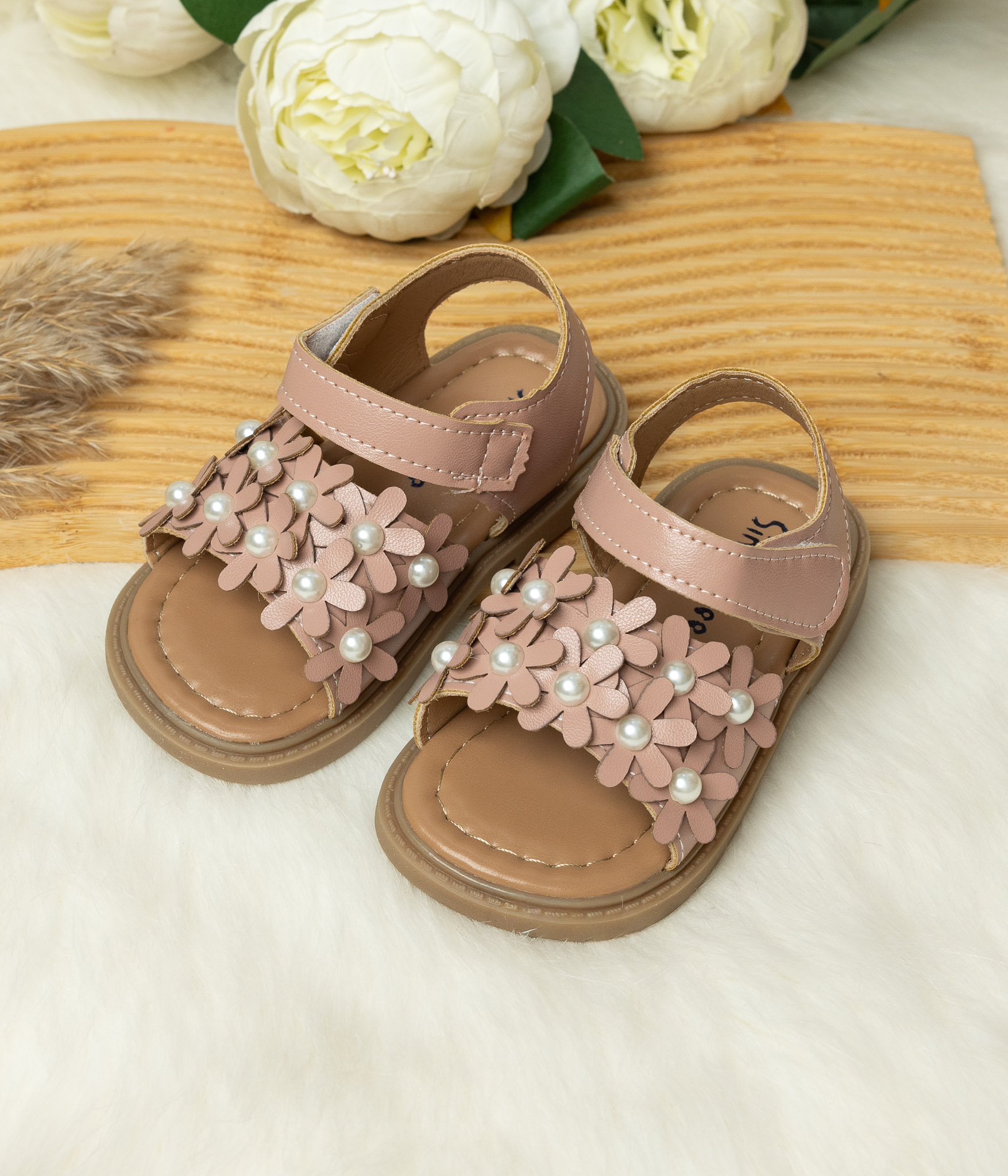 chaussure9618 Sandales bébé fille roses fleuries – Image 1