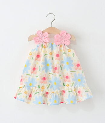 Robe bébé fille fleurie pastel avec nœuds roses