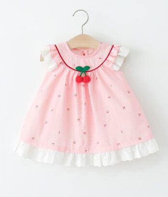 Robe fillette rose détails cerises