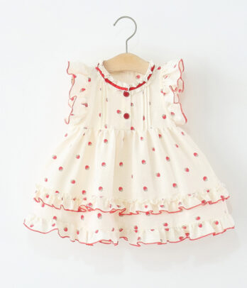 Robe fillette écru imprimé fraises
