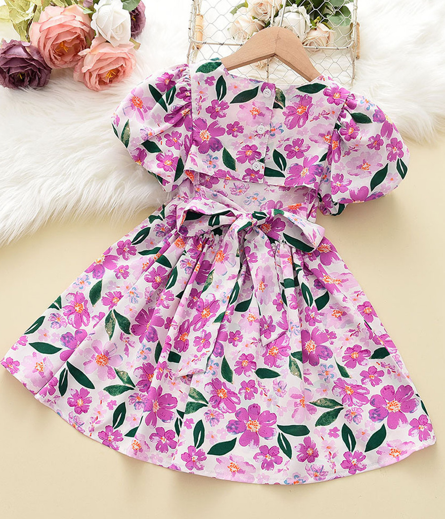 1719-107-1 Robe fillette fleurie rose – Style romantique – Image 1