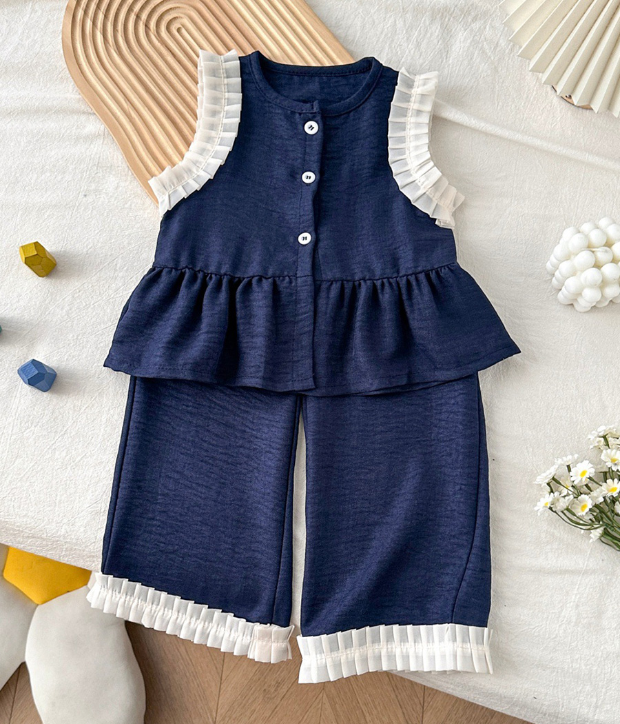 1719-110 Ensemble fille 2 pièces bleu élegant – Image 1