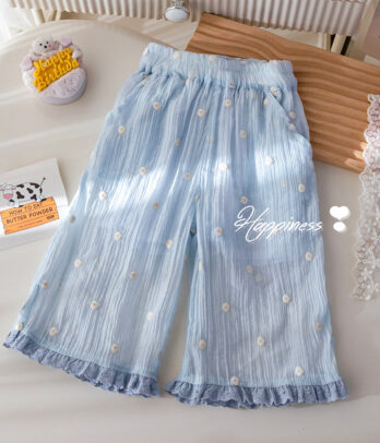 Pantalon large fillette bleu ciel 