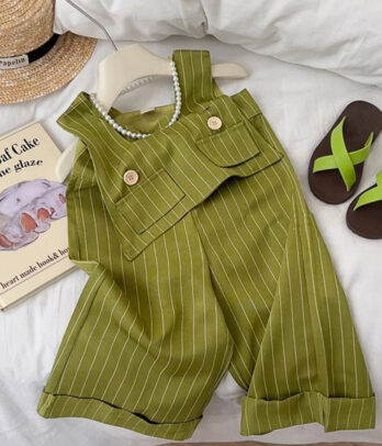 Ensemble fille 2 pièces vert rayé