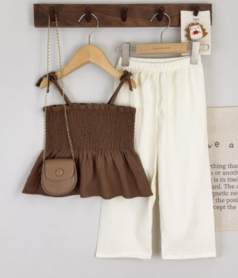 Ensemble fille 2 pièces marron et crème –