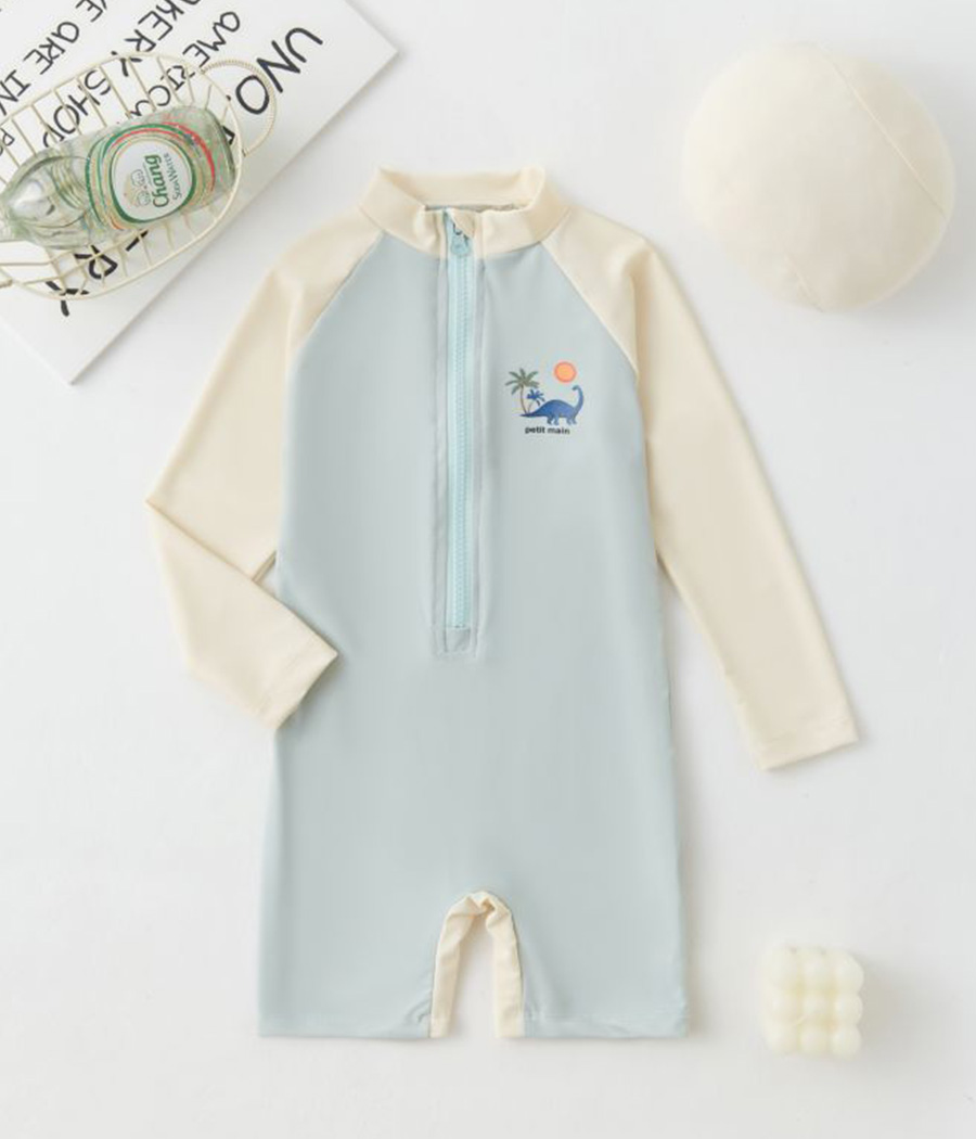 1719-153 Maillot de bain anti-UV garçon bleu et crème – Image 1