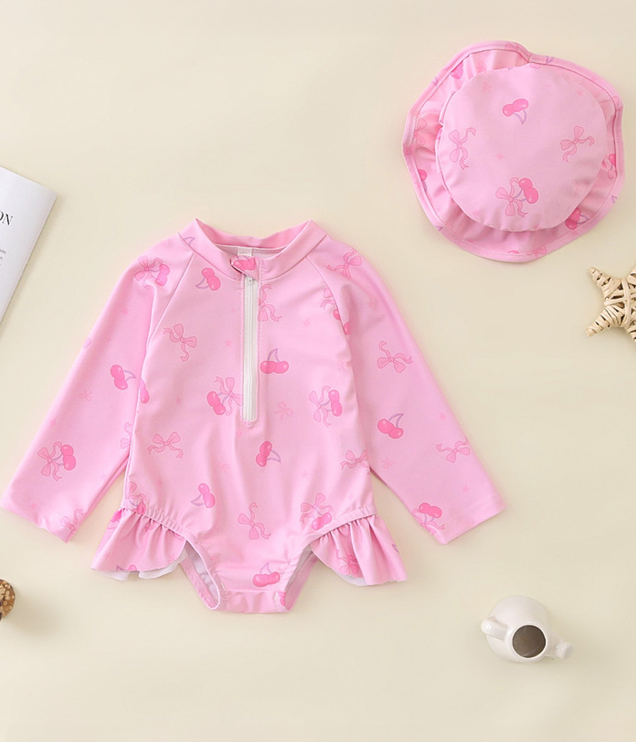 1719-154 Maillot de bain bébé fille rose manches longues – Image 1