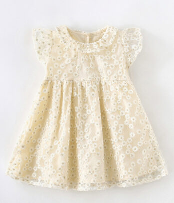 Robe fillette jaune à fleurs