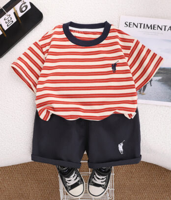 Ensemble garçon 2 pièces rayé rouge & marine