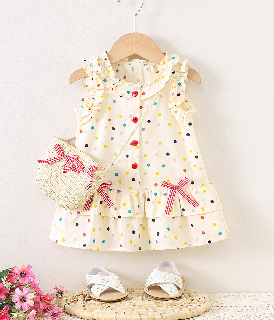 1719-76-4 Robe fille écru à pois estival – Image 1