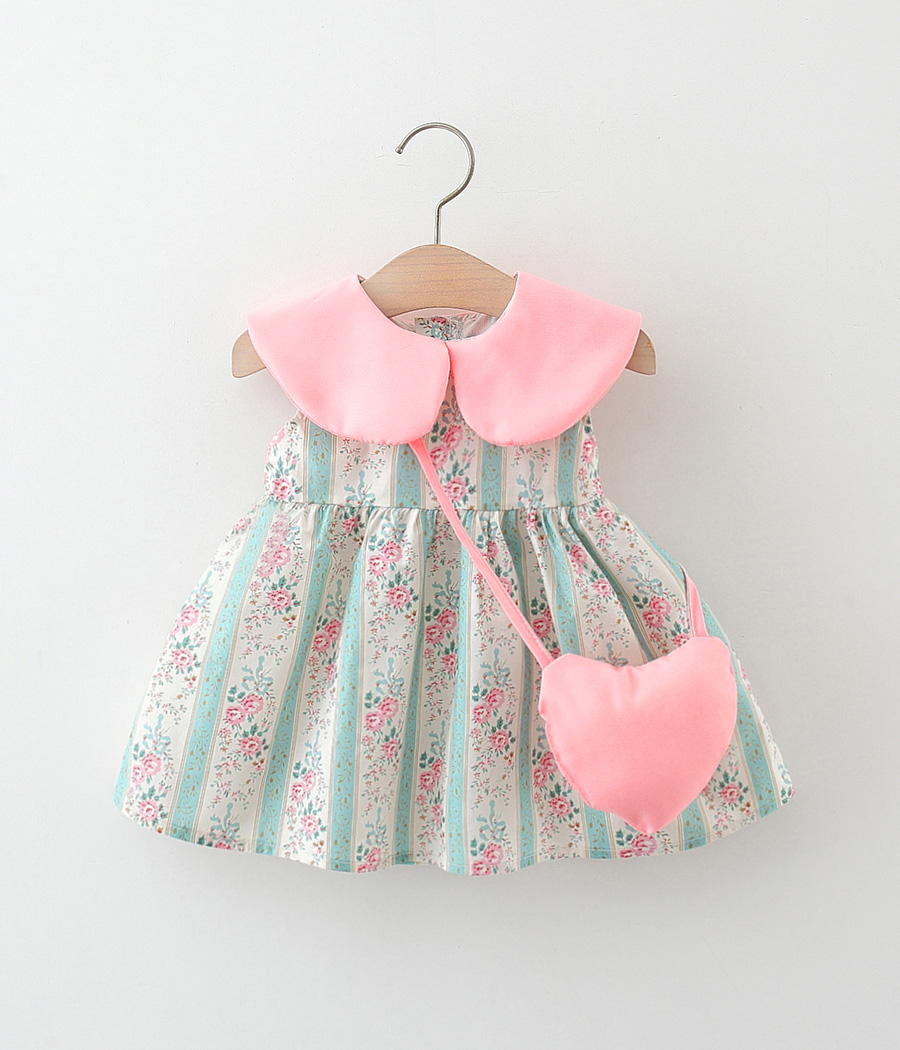 1719-81 Robe fille fleurie avec col rose – Image 1