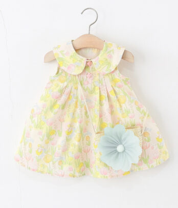 Robe bébé fille imprimé floral pastel avec sac assorti