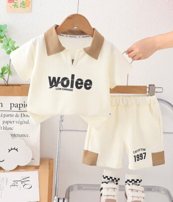 Ensemble garçon 2 pièces crème col polo