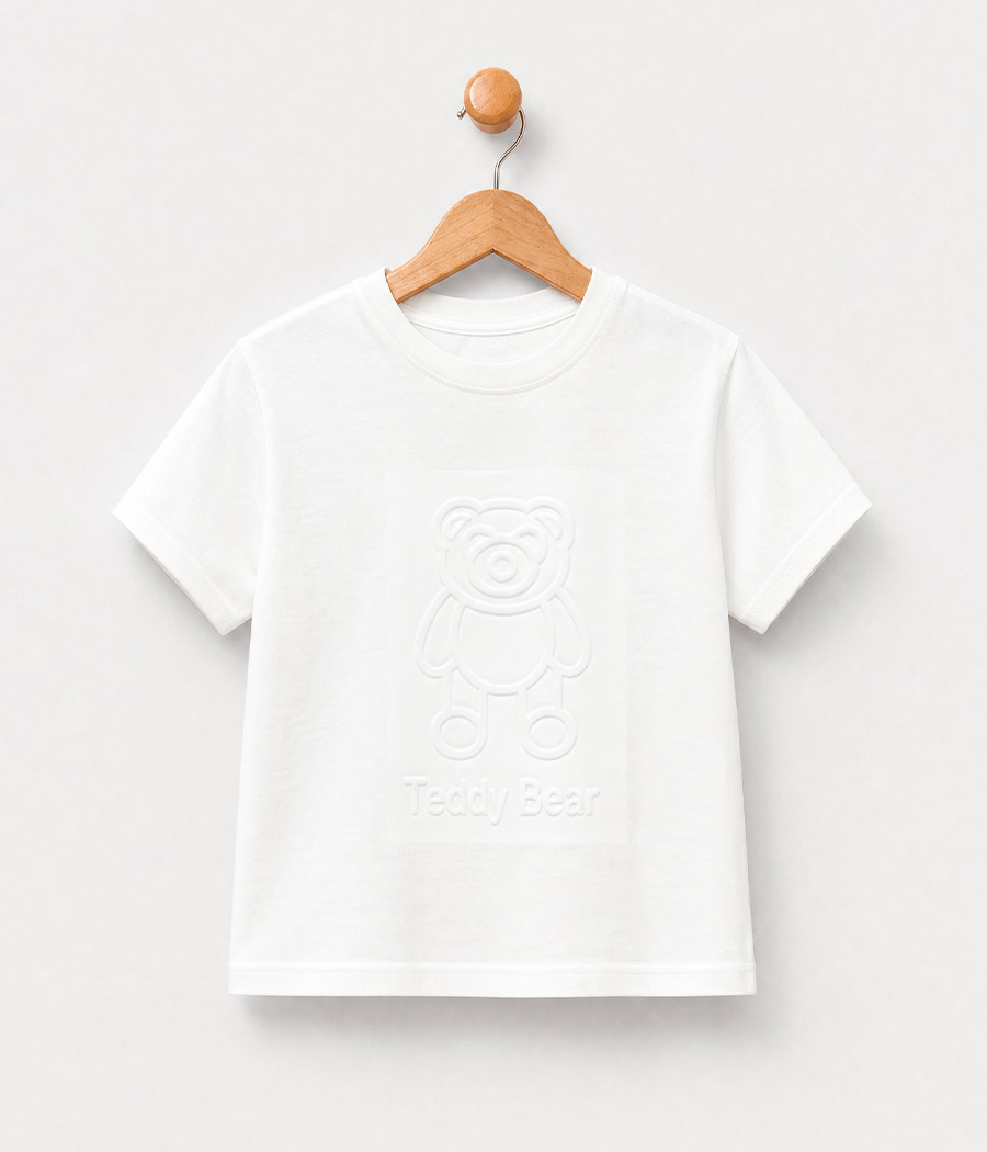 217184 T-shirt enfant blanc ourson relief – Image 1